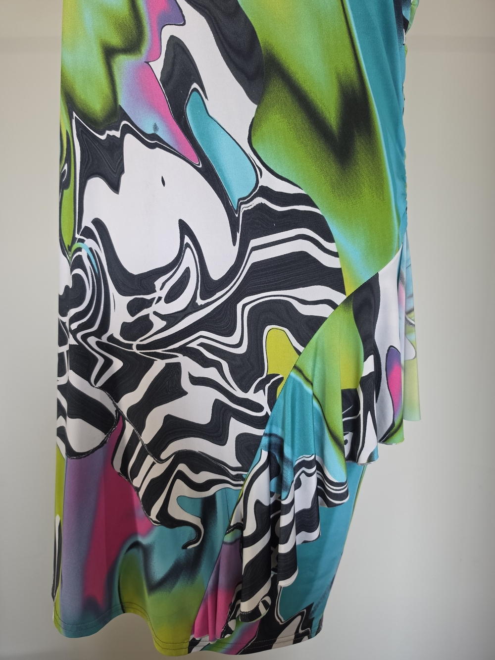 JOSEPH RIBKOFF ABSTRACT PRINT RUCHED RUFFLE MIDI DRESS SIZE 10 - Picture 5 of 9